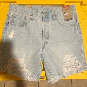 Selling: brand new Levi’s 501 jeans; high waisted; distressed; light color;